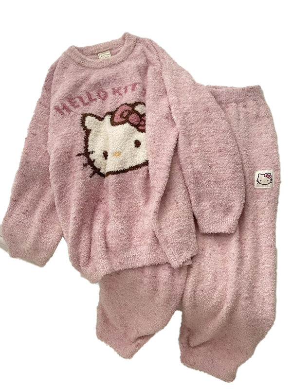 Hello Kitty  fuzzy Long Sleeve Lounge wear  Pajama Set
