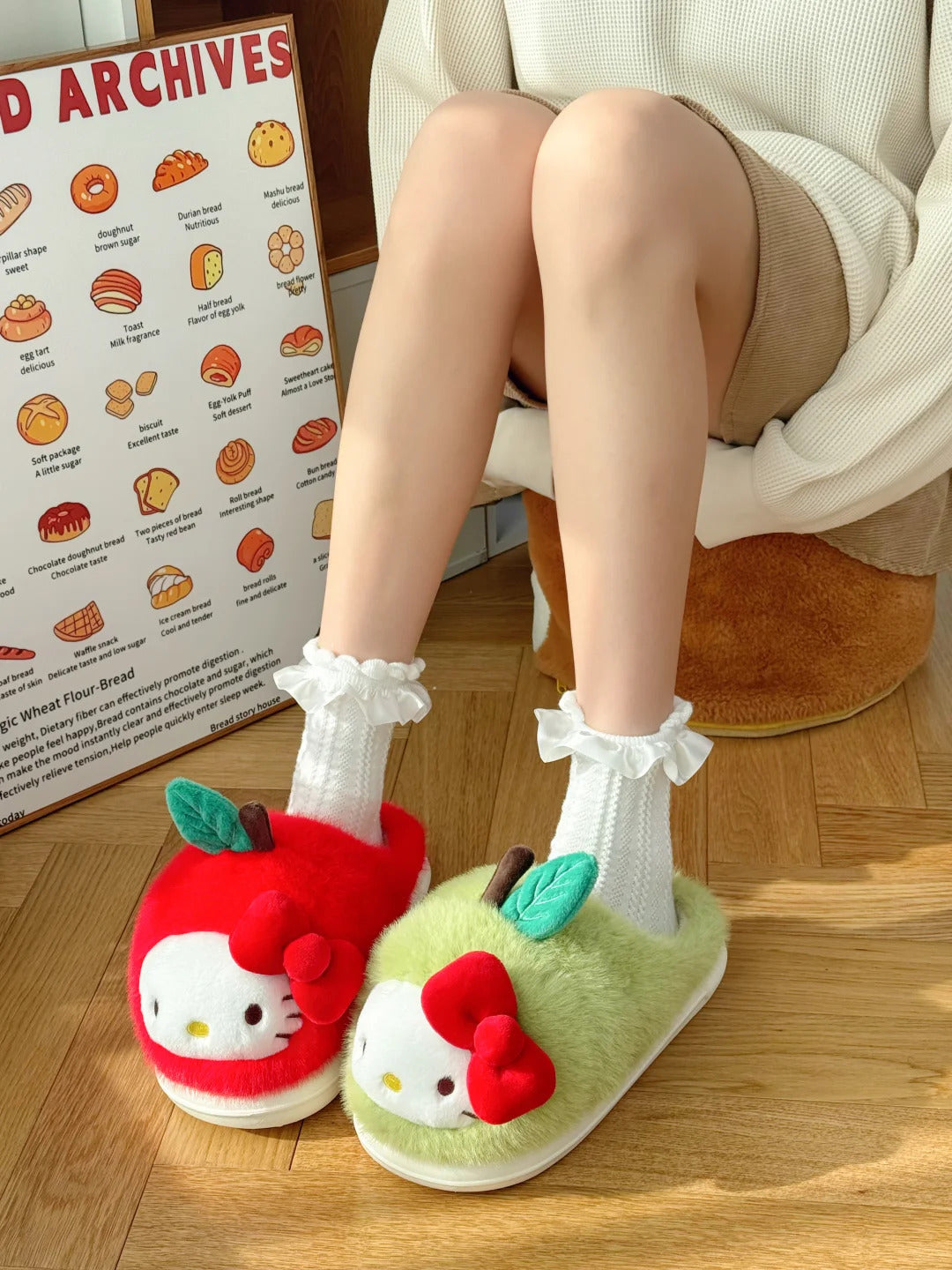 Hello Kitty Apple Home Slippers Fluffy Shoes Indoor Slippers