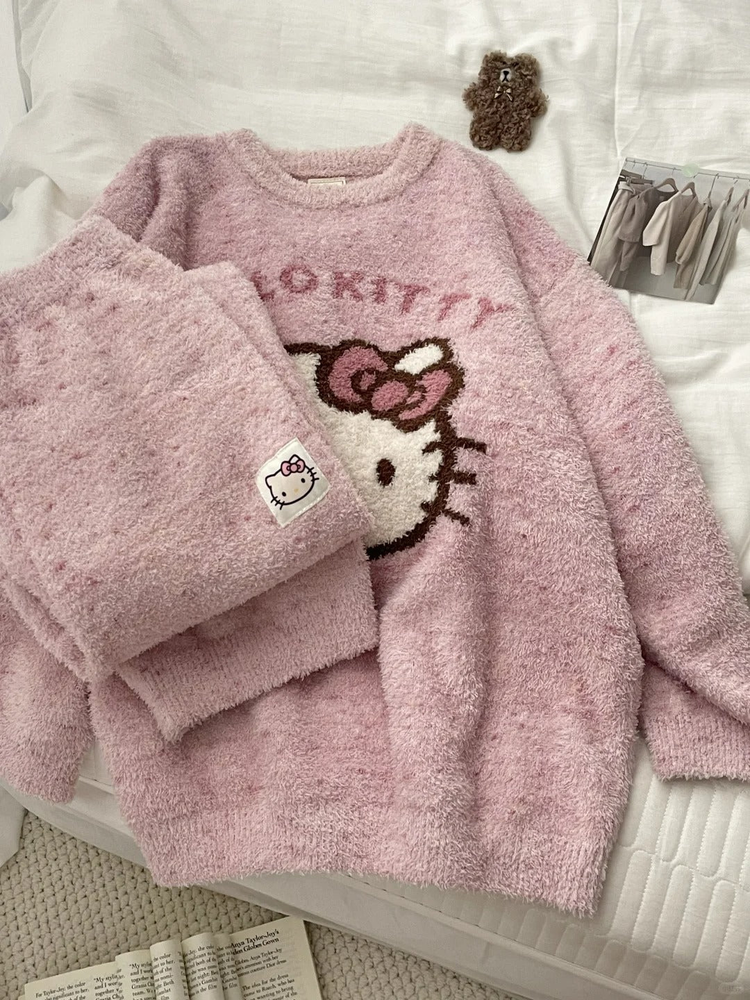 Hello Kitty  fuzzy Long Sleeve Lounge wear  Pajama Set