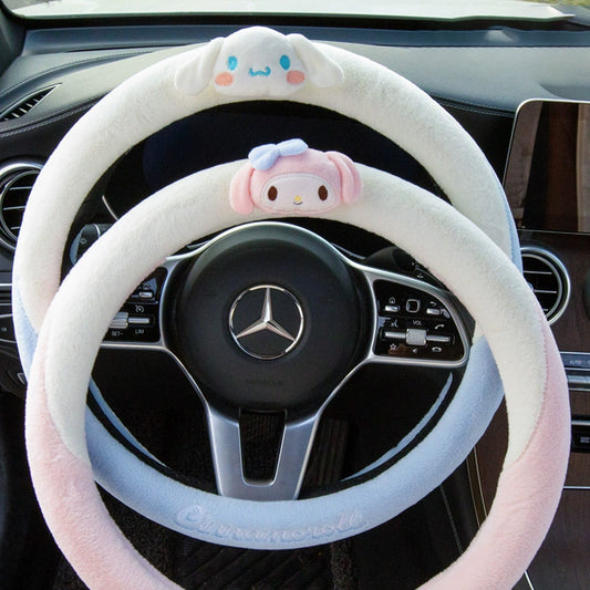 Sanrio  My Melody Cinnamoroll  Fuzzy Plush Soft Car Steering Wheel Cover (Standard 14.5" - 15")