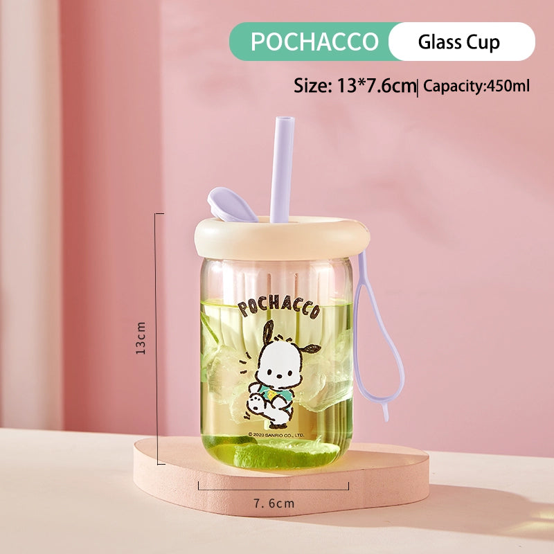 Sanrio Glass Cup With tea strainer and straw 450ml