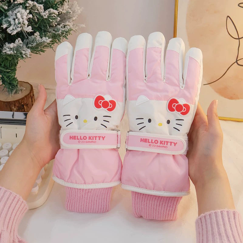 Hello Kitty Winter Snow Gloves Waterproof Ski Gloves Warm Windproof Gloves