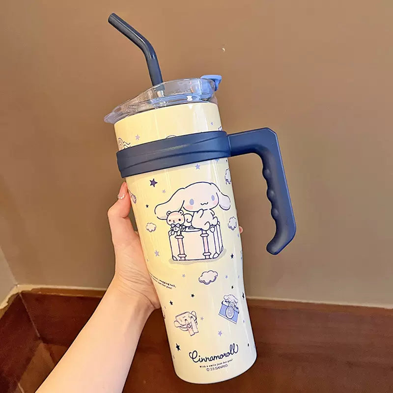 Sanrio Character Vacuum Cup with Straw Handle 1200ml Joykawaii