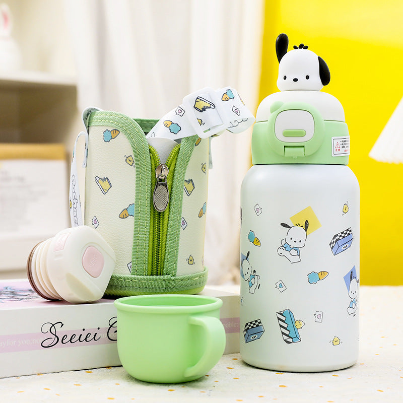 Sanrio Water Bottle insulated stainless steel vacuum bottle with PU Leather Sleeve 500ml