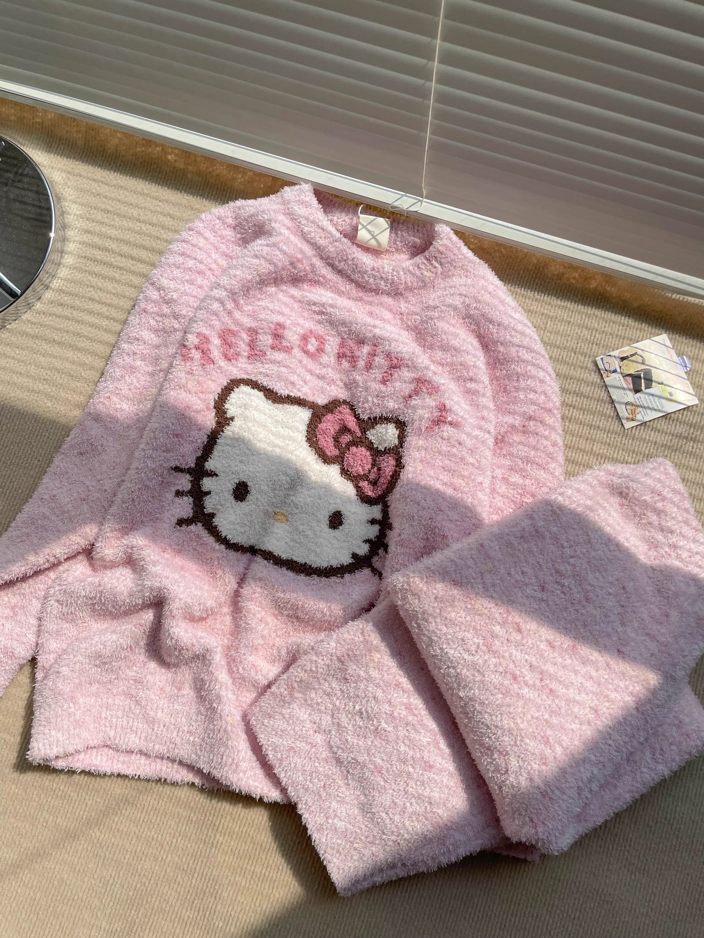 Hello Kitty  fuzzy Long Sleeve Lounge wear  Pajama Set