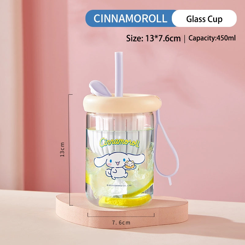 Sanrio Glass Cup With tea strainer and straw 450ml