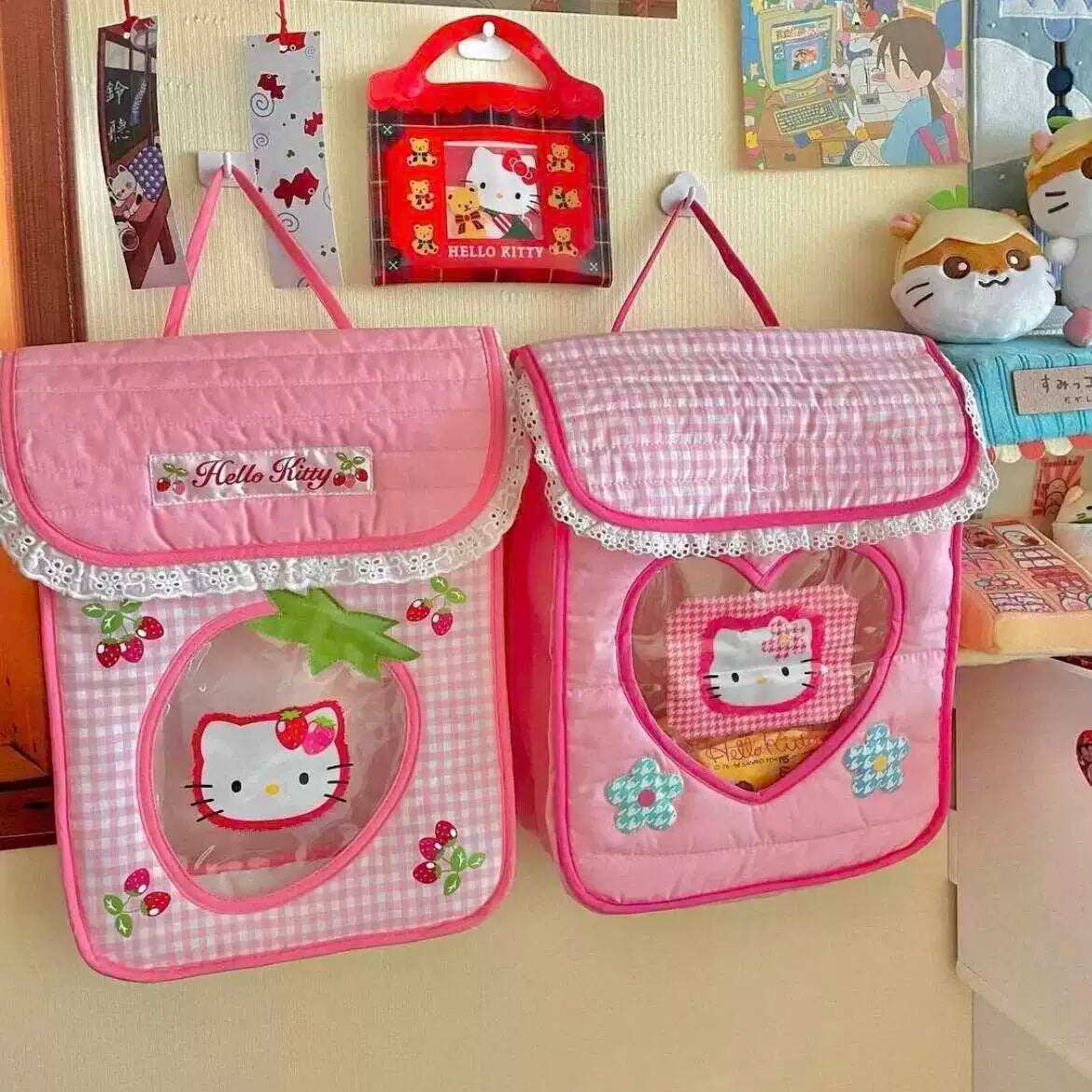 Hello Kitty Houndstooth Storage Bag Hanging Bag