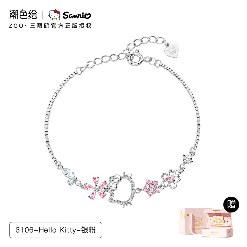 Sanrio Sterling Silver Cute Bracelet  Birthday Christmas Jewelry Gifts for Women Girls（gift box)