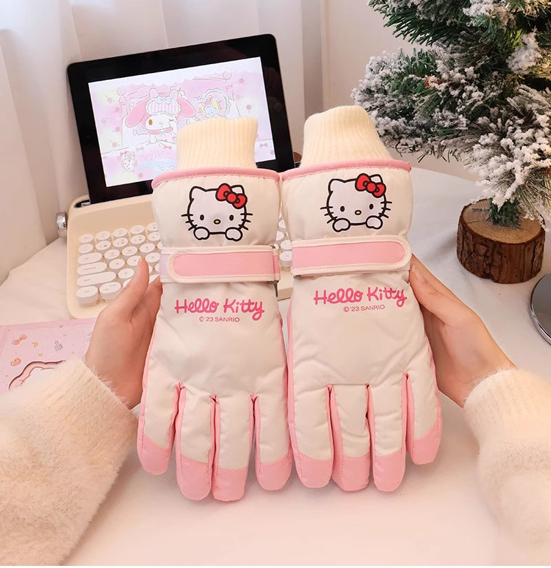 Hello Kitty Winter Snow Gloves Waterproof Ski Gloves Warm Windproof Gloves