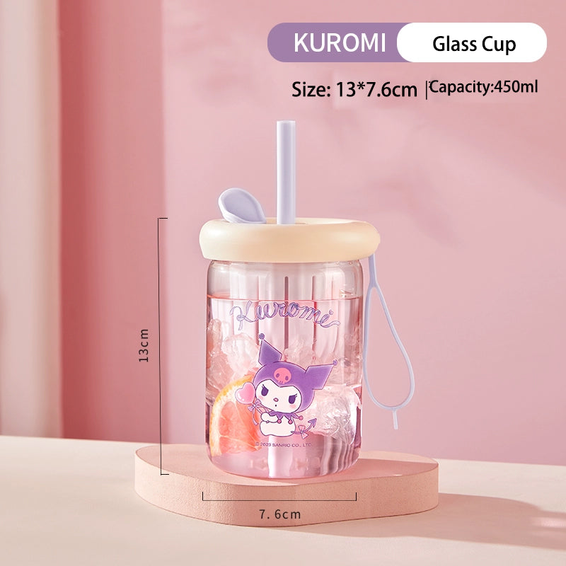 Sanrio Glass Cup With tea strainer and straw 450ml