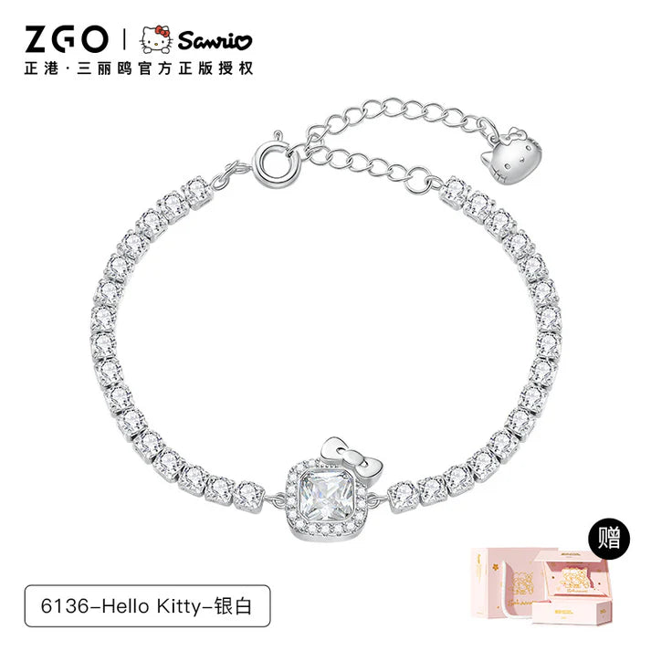 Hello Kitty Sterling Silver Cute Bracelet Birthday Christmas Jewelry Gifts for Women Girls（gift box)