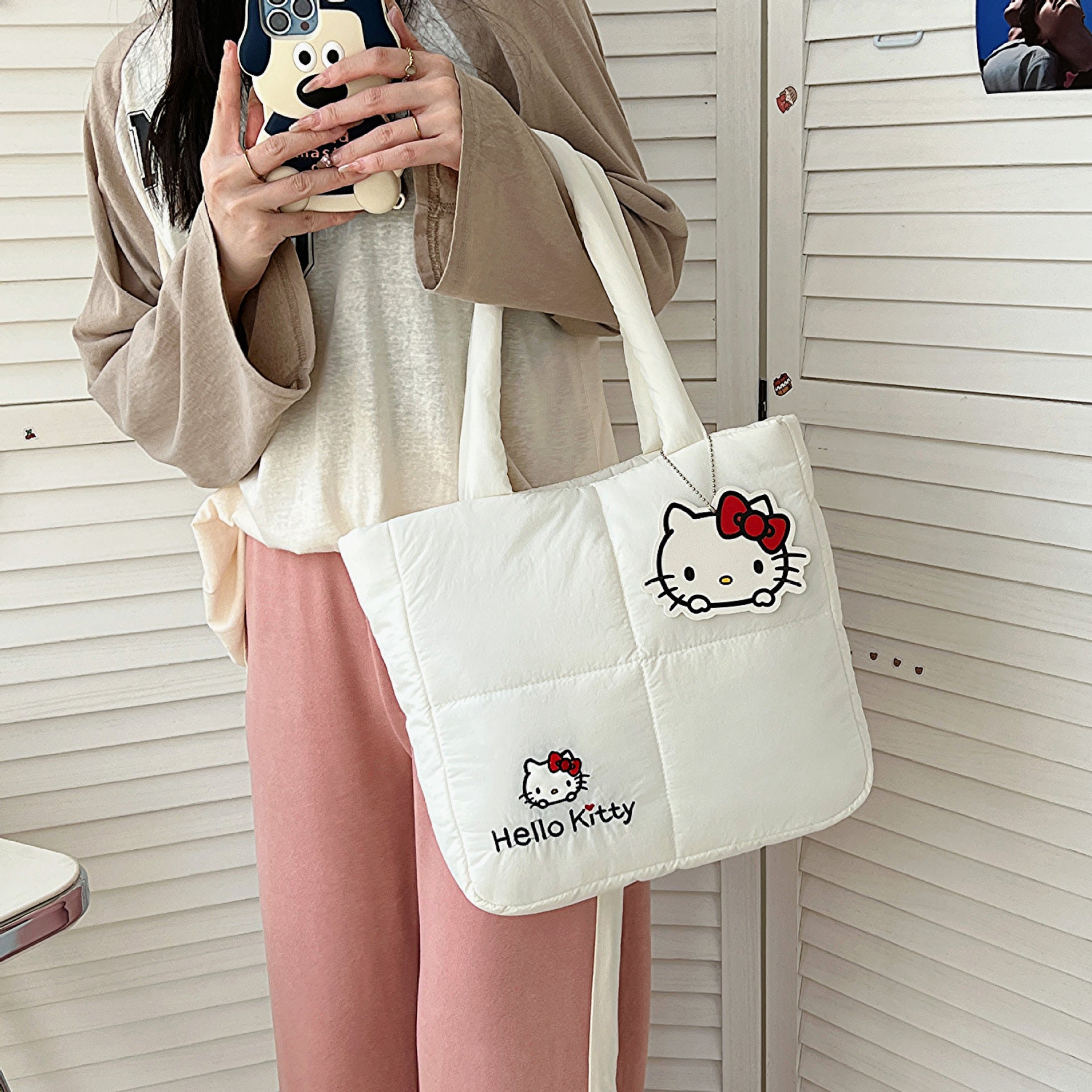 Hello Kitty Canvas Tote Bag W/ Zipper Sanrio Miniso Kawaii Reusable Bag