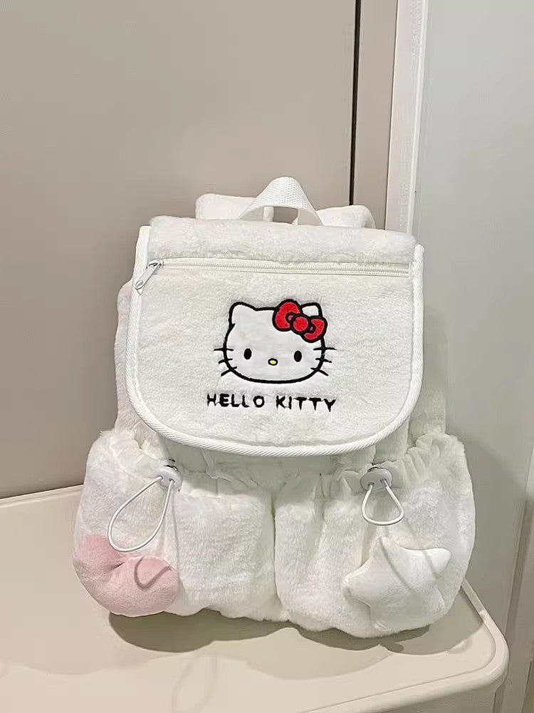 Sanrio Plush Backpack Women's Plush Drawstring Backpack Large capacity