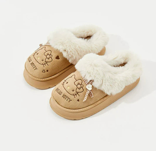 Hello Kitty Plush Slippers Fluffy Winter House Shoes