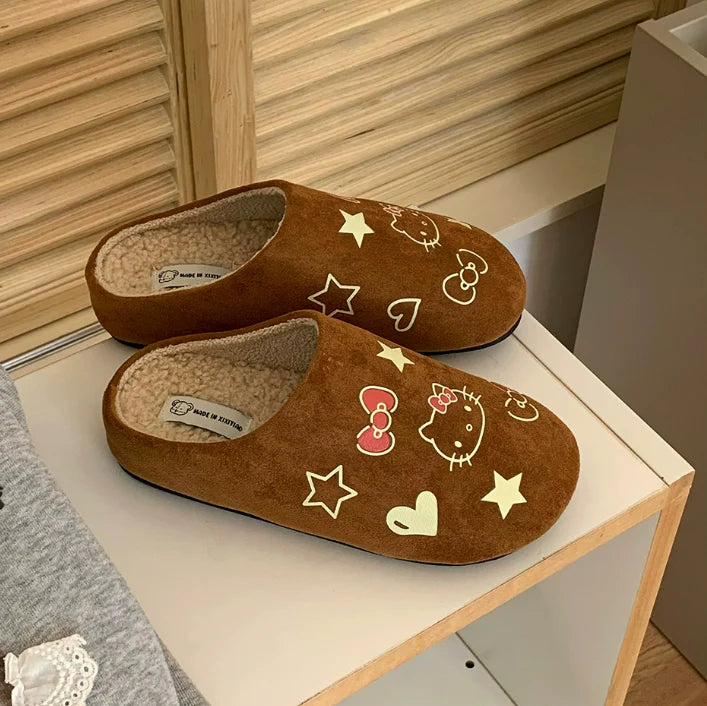 Hellokitty Suede Clogs Warm Slippers  Fuzzy Slippers