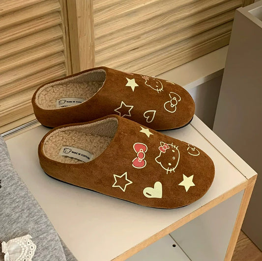 Hellokitty Suede Clogs Warm Slippers  Fuzzy Slippers