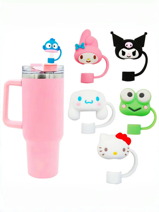 Sanrio Straw Covers Cap Toppers Compatible with Stanley Tumbler Reusable Cute Silicone Tips Lids Protectors Cups Accessories