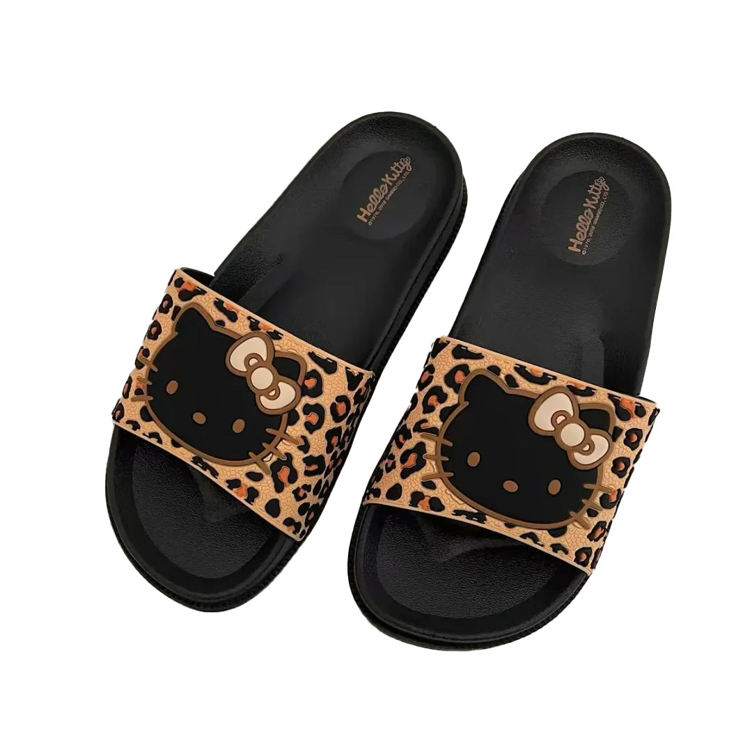 Hellokitty Leopard Print Shower Sandals Bathroom Slippers Non-Slip Indoor Home House Beach Shoes