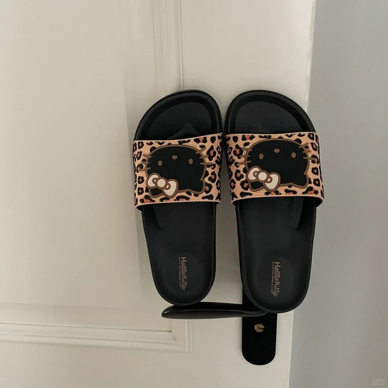 Hellokitty Leopard Print Shower Sandals Bathroom Slippers Non-Slip Indoor Home House Beach Shoes