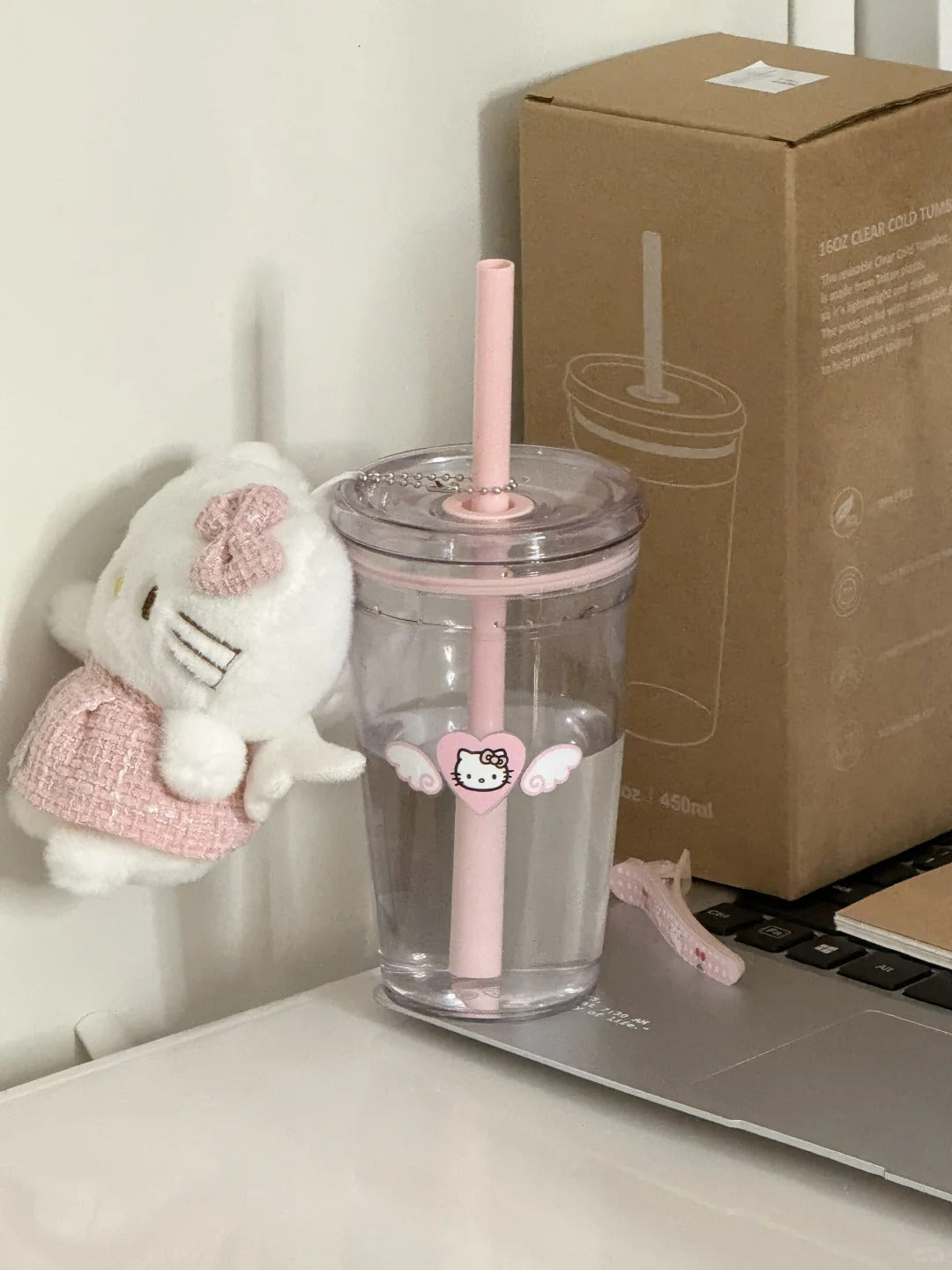 Hello Kitty Straw Cup Water Bottle 450ml