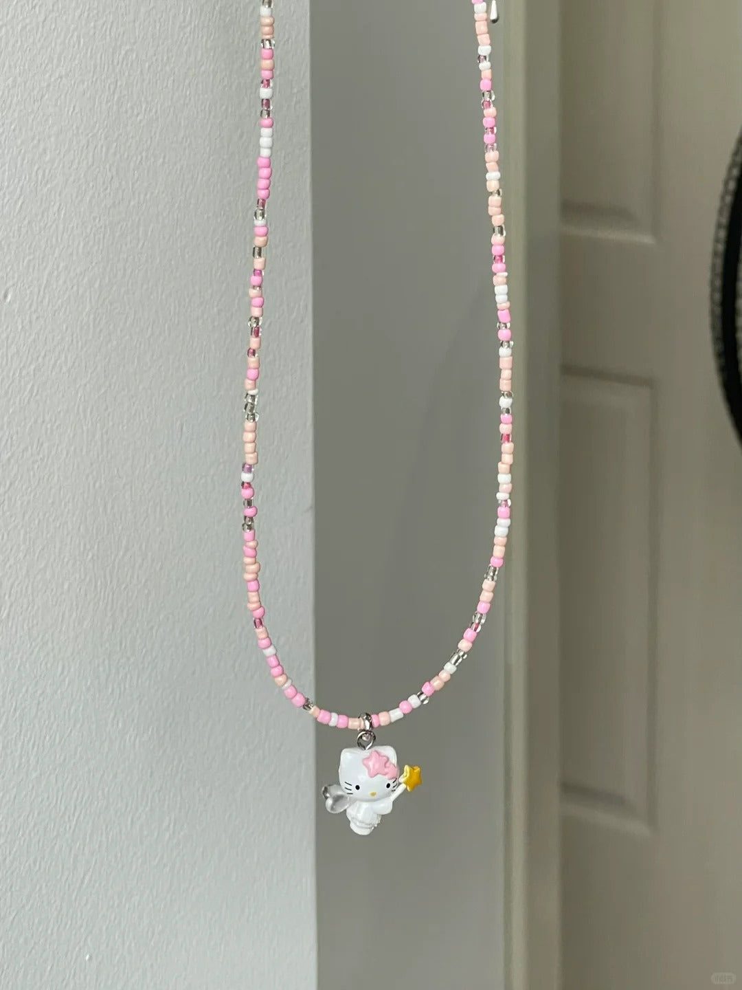 Hello Kitty Pink Angel Necklace Hand Beaded