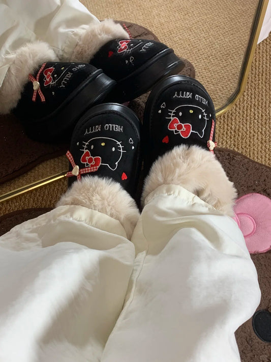 Hello Kitty Plush Slippers Fluffy Winter House Shoes