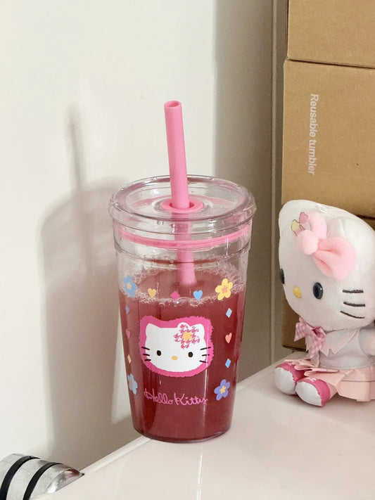 Hello Kitty Straw Cup Water Bottle 450ml