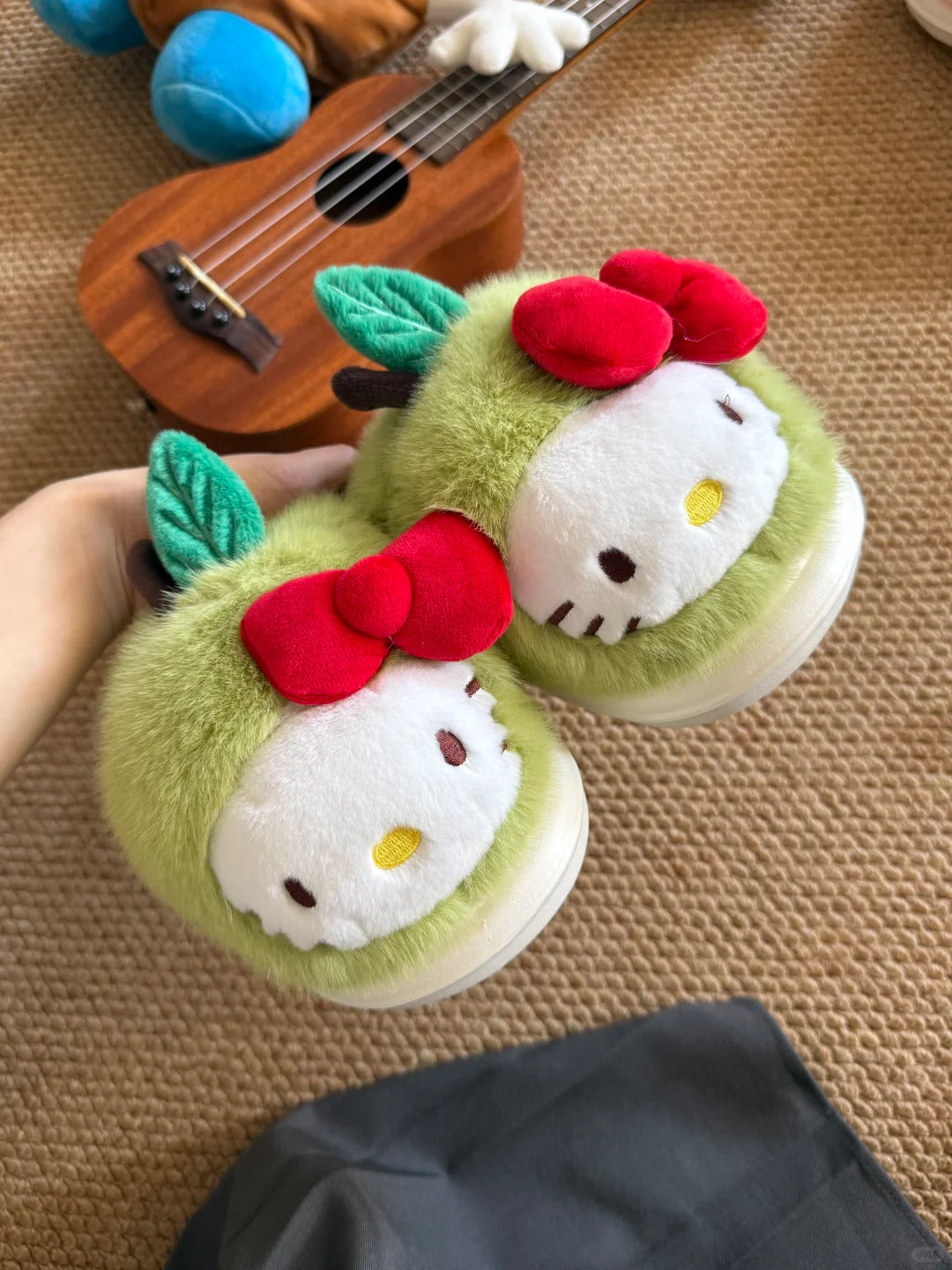 Hello Kitty Apple Home Slippers Fluffy Shoes Indoor Slippers