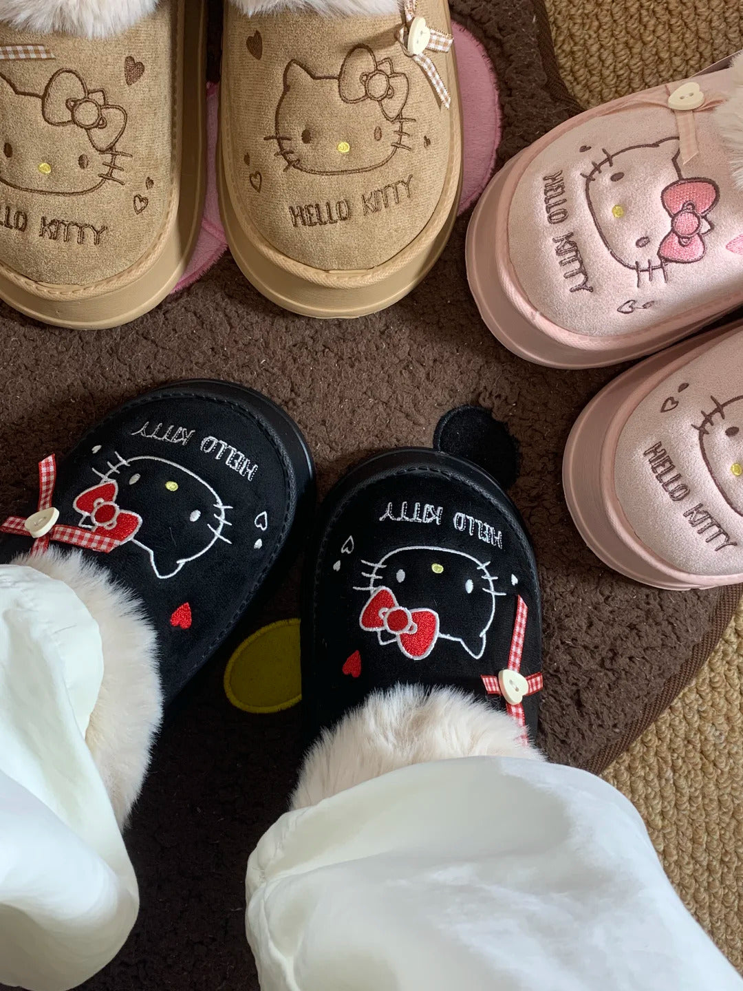 Hello Kitty Plush Slippers Fluffy Winter House Shoes