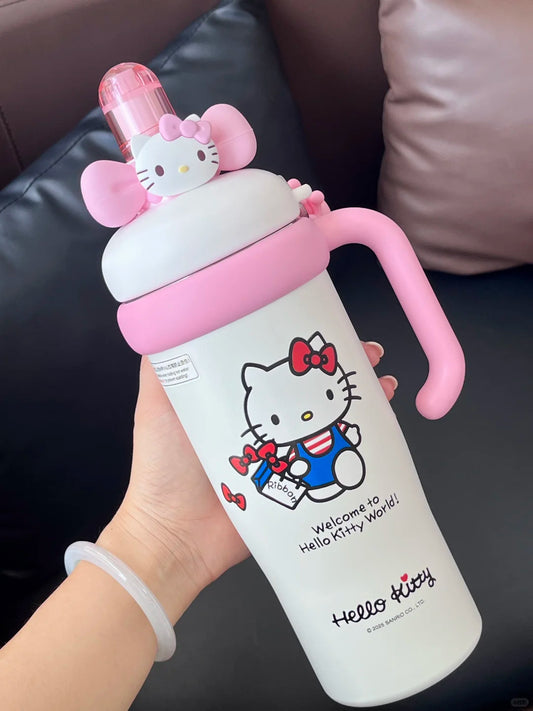 Sanrio Tumbler with Handle Stainless Steel Insulated Cup with Lid & Straw Water Bottle Cupholder