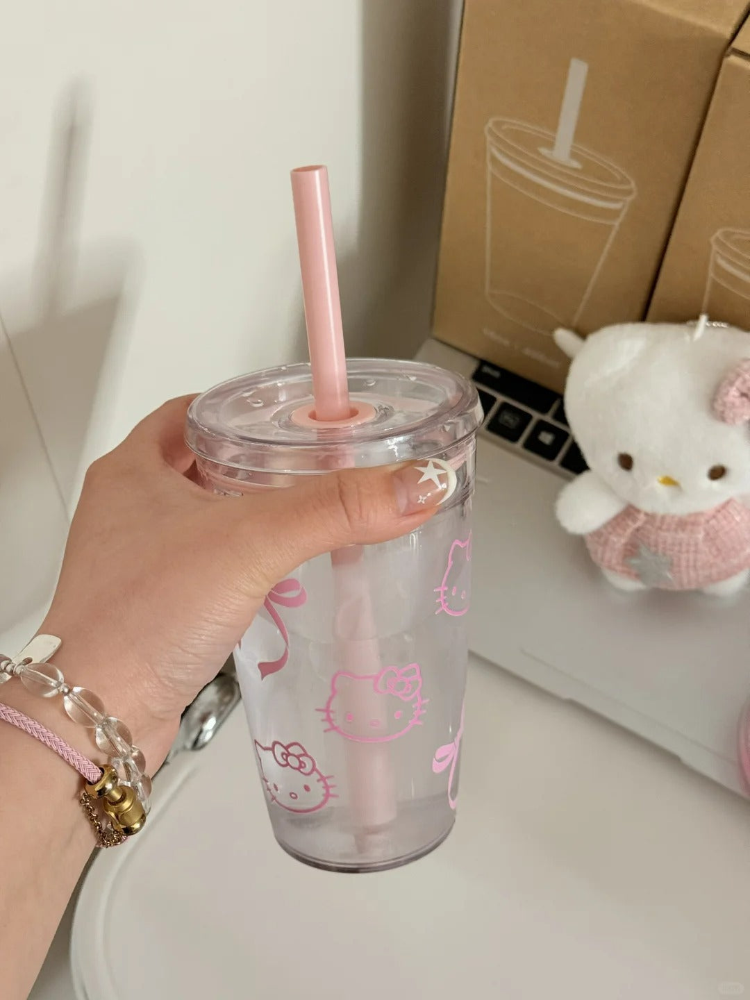 Hello Kitty Straw Cup Water Bottle 450ml