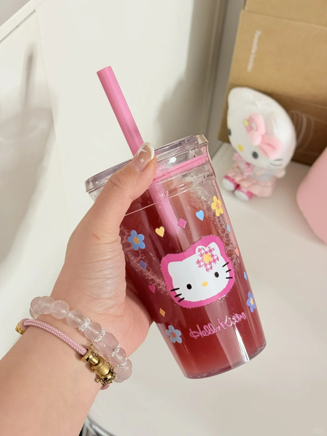 Hello Kitty Straw Cup Water Bottle 450ml