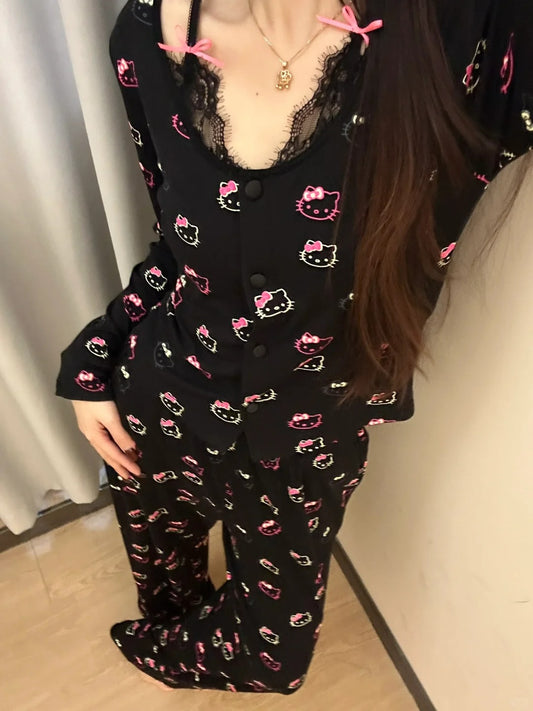 Hello Kitty Black Pajama Sets Sleepwear Nightwear Pjs Lounge Sets