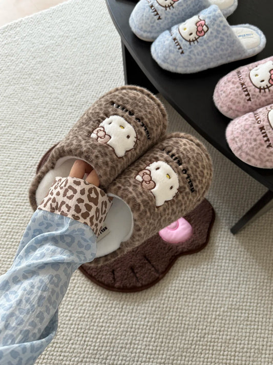Hello Kitty Leopard Fluffy Slipper Home Slippers Indoor Slippers